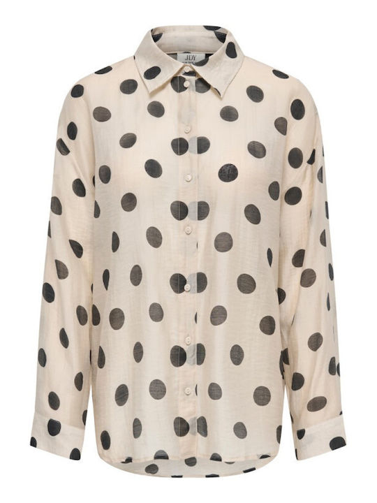 Langärmeliges Damenhemd in Creme Polka Dot