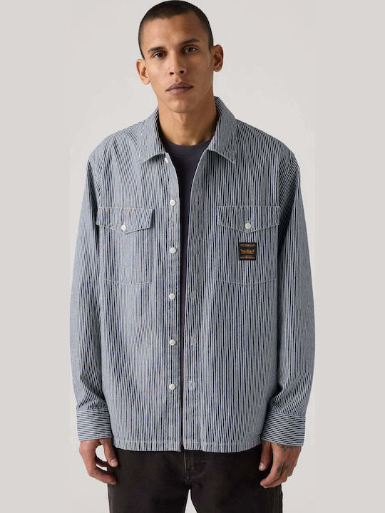 Worker Long Sleeve Denim Shirt in Wide Fit Dark Wash