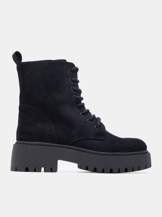 Luigi Suede Women's Combat Boots with Medium He...