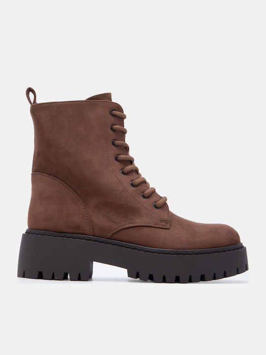 Luigi Suede Women's Combat Boots with Medium He...