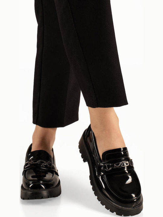 Patent Leather Women's Loafers in Black Color