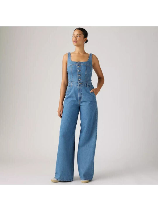 Damen Denim Ärmellose Jumpsuit Blau