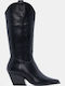 Suede Women's Boots Cowboy with Mid Heel Black