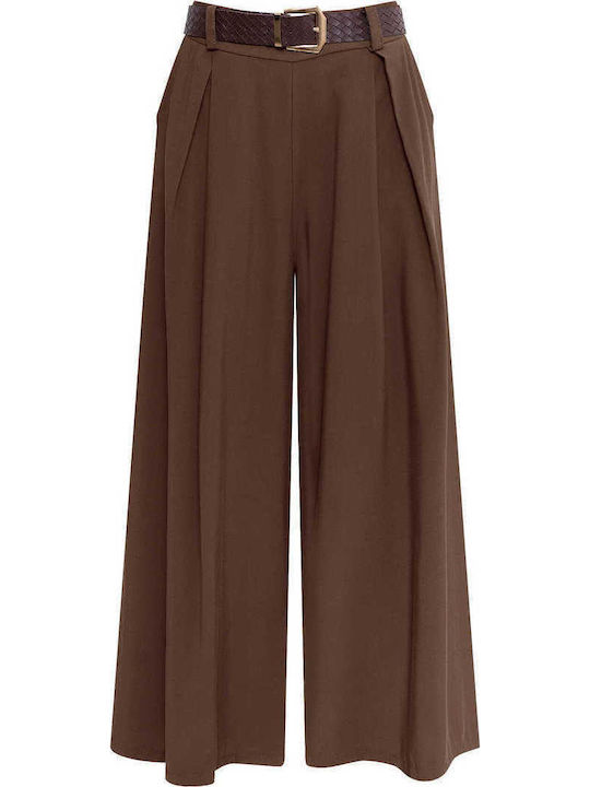 Celestino Γυναικεία Παντελόνα Αποσπώμενη Ζώνη Loose Fit Καφέ