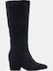 Wildleder Damenstiefel mit mittlerem Absatz Schwarz