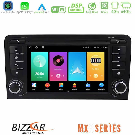 Bizzar Auto-Audiosystem für Audi A3 2003-2012 Bluetooth USB Eingebautes Wi-Fi GPS Apple CarPlay Android Auto mit 7 Zoll Touchscreen