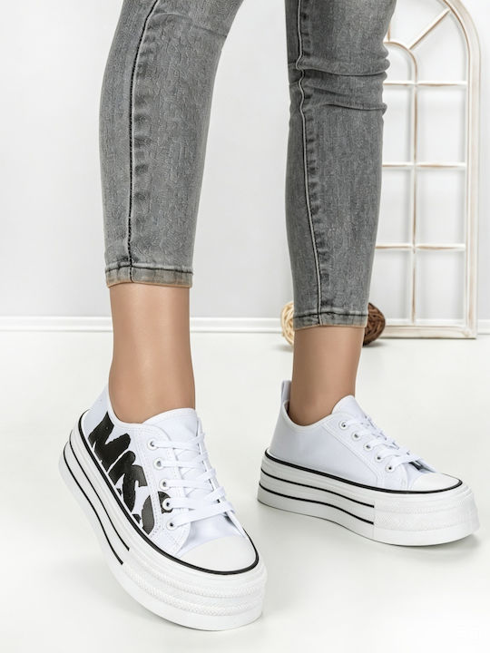 Damen Flatforms Sneakers Weiß Und Schwarz 810-4E_WEISS-SCHWARZ-ROT_JIN