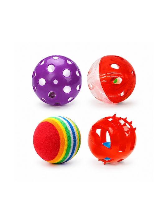 Set 4 Bile Multicolore Pentru Pisici Cu Clopoțel