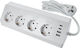 Power Strip 4 Sockets with 2 USB-A, USB-C and 2m Cable