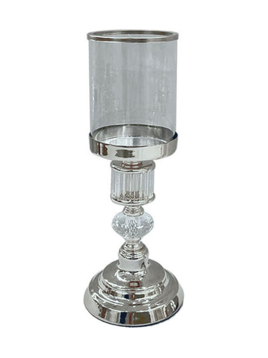 Marhome Κηροπήγιο Κρυστάλλινο σε Ασημί Χρώμα 12.5x12.5x36εκ.