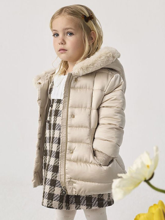Kids Short Fur Hooded Beige