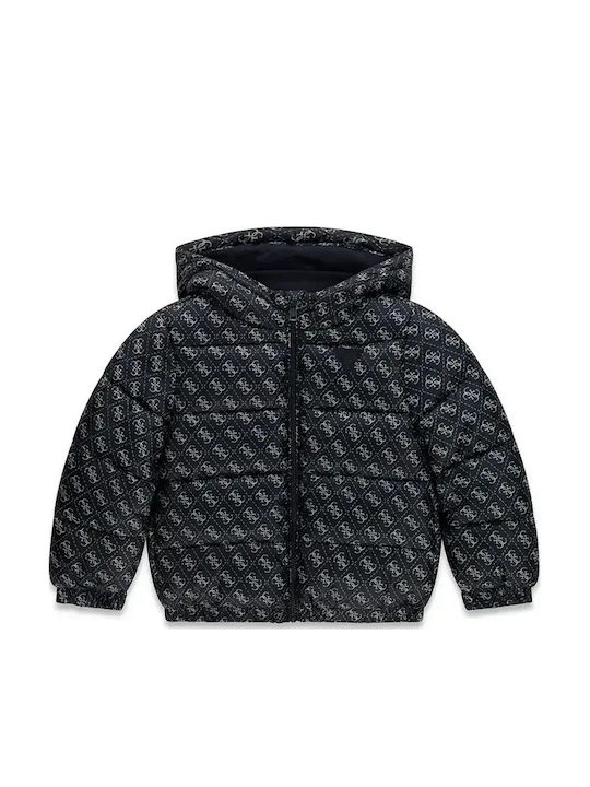 Kids Quilted Short Hooded Blue Jacket
