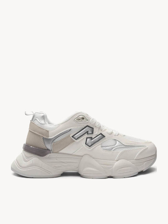 Weiße Sneakers Chunky Sohlen Details Netz