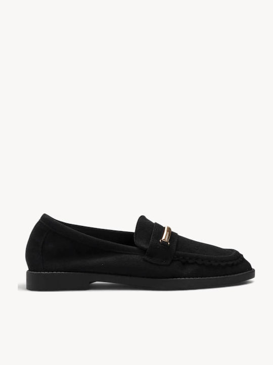 Black Moccasins Suede Texture Metallic Bar