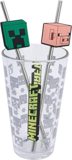 Stor Minecraft Wasser Glas mit Strohhalm 480ml
