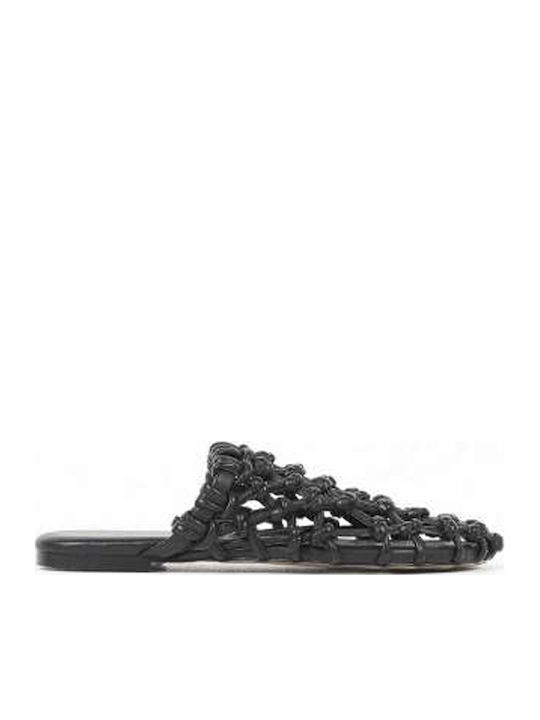 Bronx Leder Flache Sandalen für Damen Schwarz
