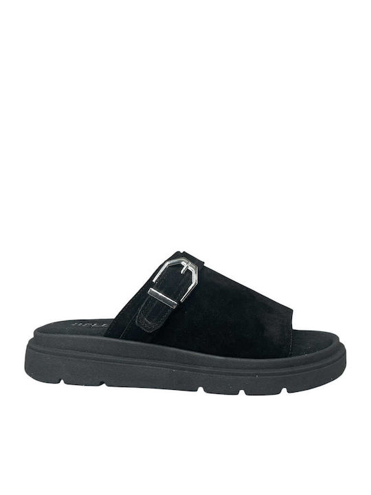 Damentliche Leder Flache Sandalen Schwarz GY-08451-1-3