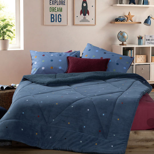 Nef-Nef Homeware Kinderbettdecken Set Einzeln mit Kissenbezug Dots Blau Blau 160x220cm