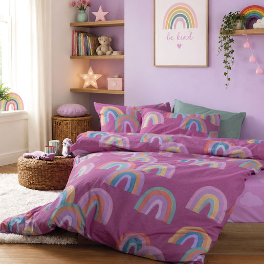 Nef-Nef Homeware Raibow Mood Set Kids Single Duvet Cover with Pillowcase Cotton Fuchsia 160x240cm