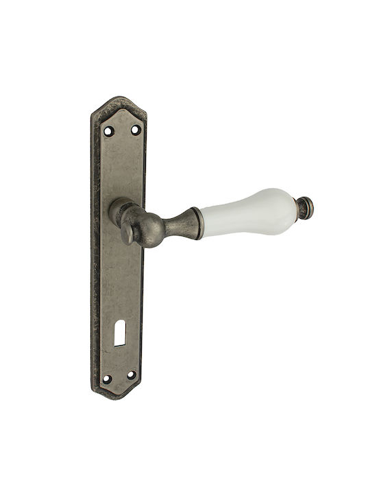 Viobrass Middle Door Lever with Plate Antique N...