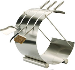 Zogometal Fireplace Tool Set with Inox Nickel Matte Stand Holder Set