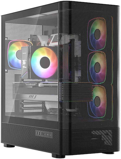 Modecom Volcano AQ300 Gaming Midi Tower Computer Case with Side Window and ARGB Lighting Black