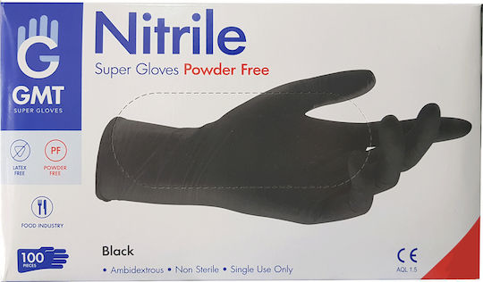 GMT Super Gloves Nitrile Gloves Powder Free in Black Color 100 Pieces