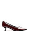 Spitze Pumps aus Lackleder mit niedrigem Absatz Braune