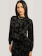 Γυναικείο Μακρυμάνικο Crop Πουλόβερ Floral Black