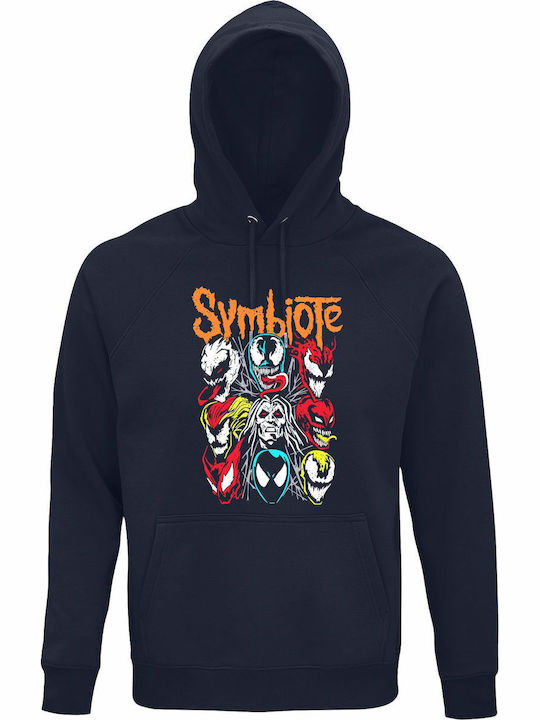 Блуза с Качулка Органичен Унисекс Spiderman Toxic Symbiotes Anti Venom Knull God Symbiotes Френско Тъмносиньо