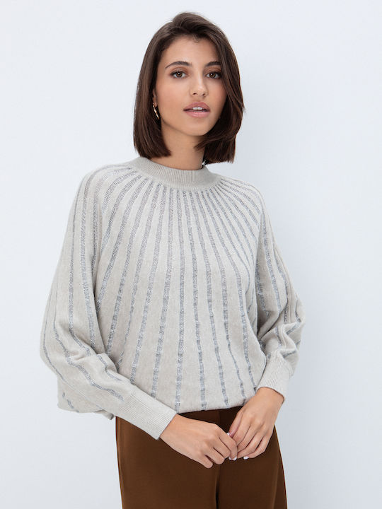 Toi&Moi Women's Striped Beige Sweater