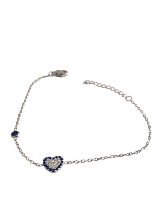 Kalliopi Silver Γυναικείο Βραχιόλι Αλυσίδα με σχέδιο Καρδιά από Ατσάλι με Ζιργκόν 20cm