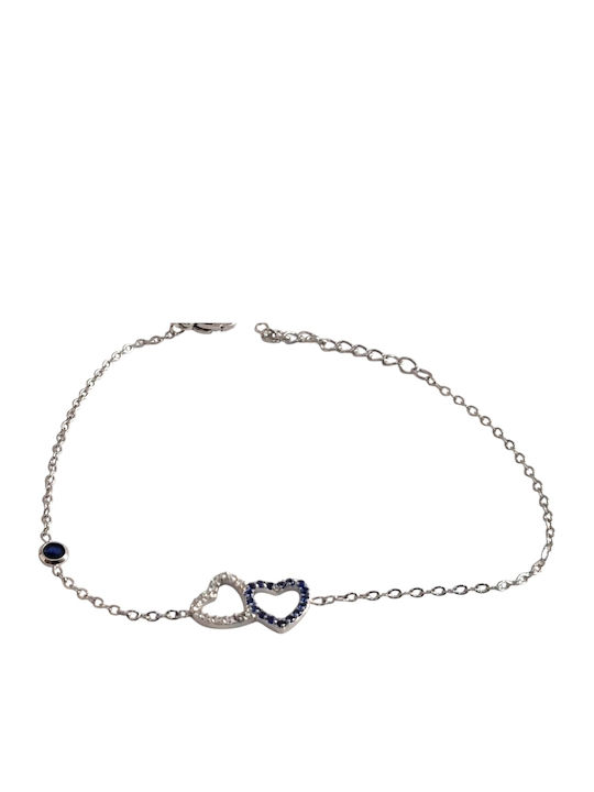 Kalliopi Silver Γυναικείο Βραχιόλι Αλυσίδα με σχέδιο Καρδιά από Ατσάλι με Ζιργκόν 21cm