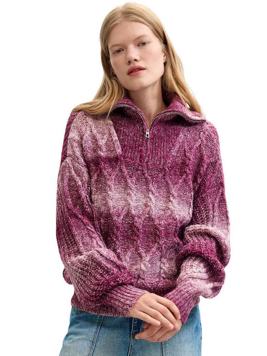 Damen Langärmeliges Strickpullover Wolle Burgundisch