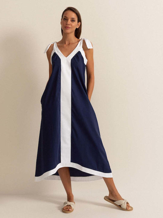 Rochie De Vară De Seară Rochie-Cămașă Din Satin Albastru Marin