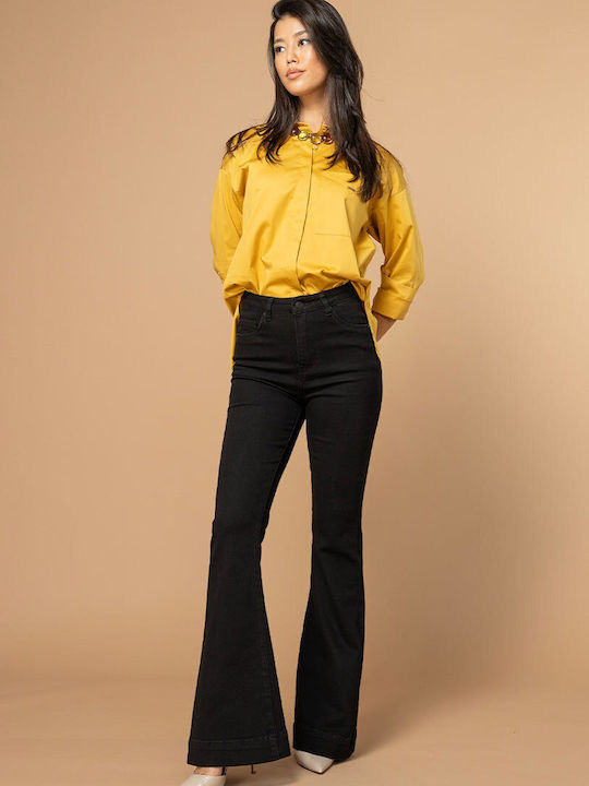 Elise Pantaloni Jean Damă Cu Talie Înaltă Cu Pantaloni Evazați Slim Negru
