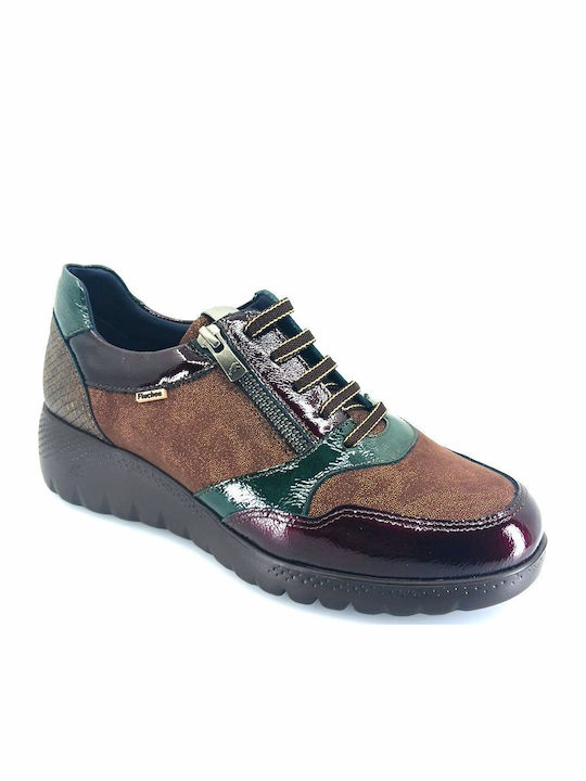Fluchos Women's Brown-Comb Leather Sneakers