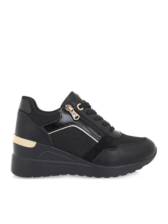 Women's Black Glitter Gold Sneakers