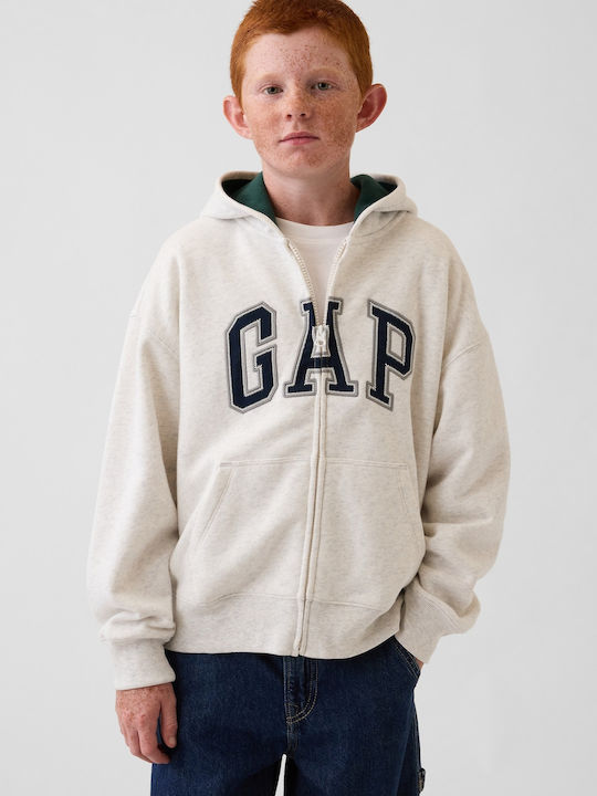 GAP Kids Sweatshirt Cardigan With Hood And Pockets Pale Heather Grey