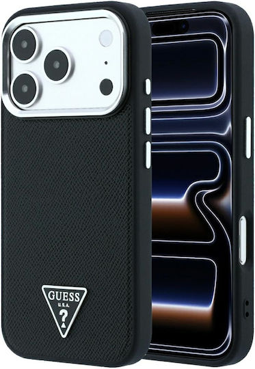 Калъф Guess Grained Triangle Logo Magsafe iPhone 18 Pro 17 Pro Черен