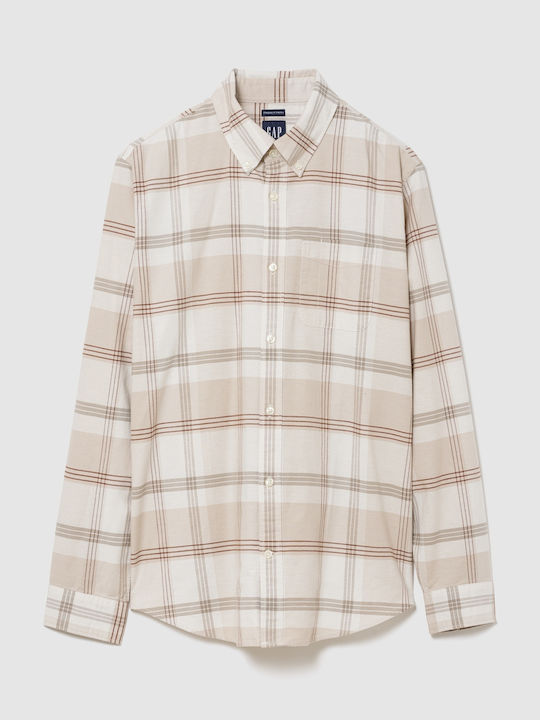 GAP Long Sleeve Checked Shirt Cream