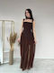 Summer Evening Shirt Dress with Tulle Brown