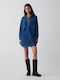 Sommer Mini Hemdkleid Denim Mittlerer Waschung