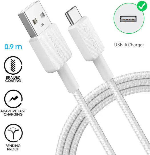 Anker Cablu de date cu încărcare rapidă 18w USB-A la USB-C împletit 480 Mbps 0.9m alb