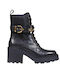 Leder Damen Stiefeletten mit Mittelhohem Absatz Schwarz
