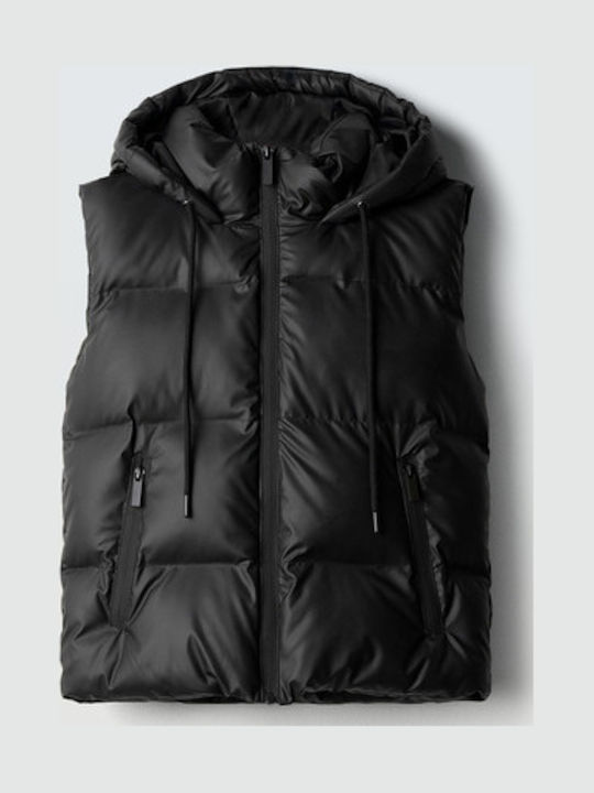 Kids Casual Sleeveless Short Hooded Black Coat
