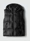 Kids Casual Sleeveless Short Hooded Black Coat
