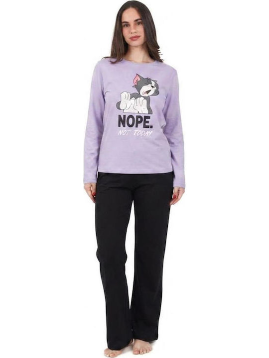 Sara Winter Women's Cotton Lilac Pyjama Set