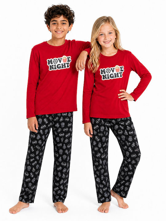 Comfort Kinder-Nachtwäsche Baumwoll-Pyjama Rot Movie Night
