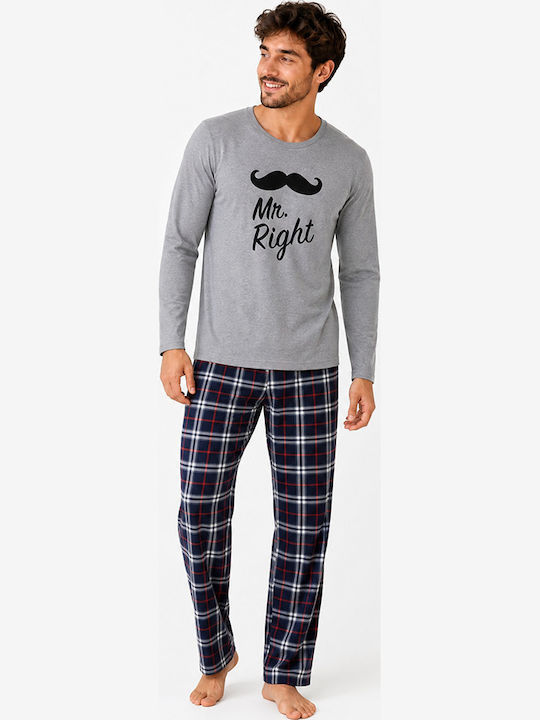 Comfort Pijama bărbătească de vară în carouri gri